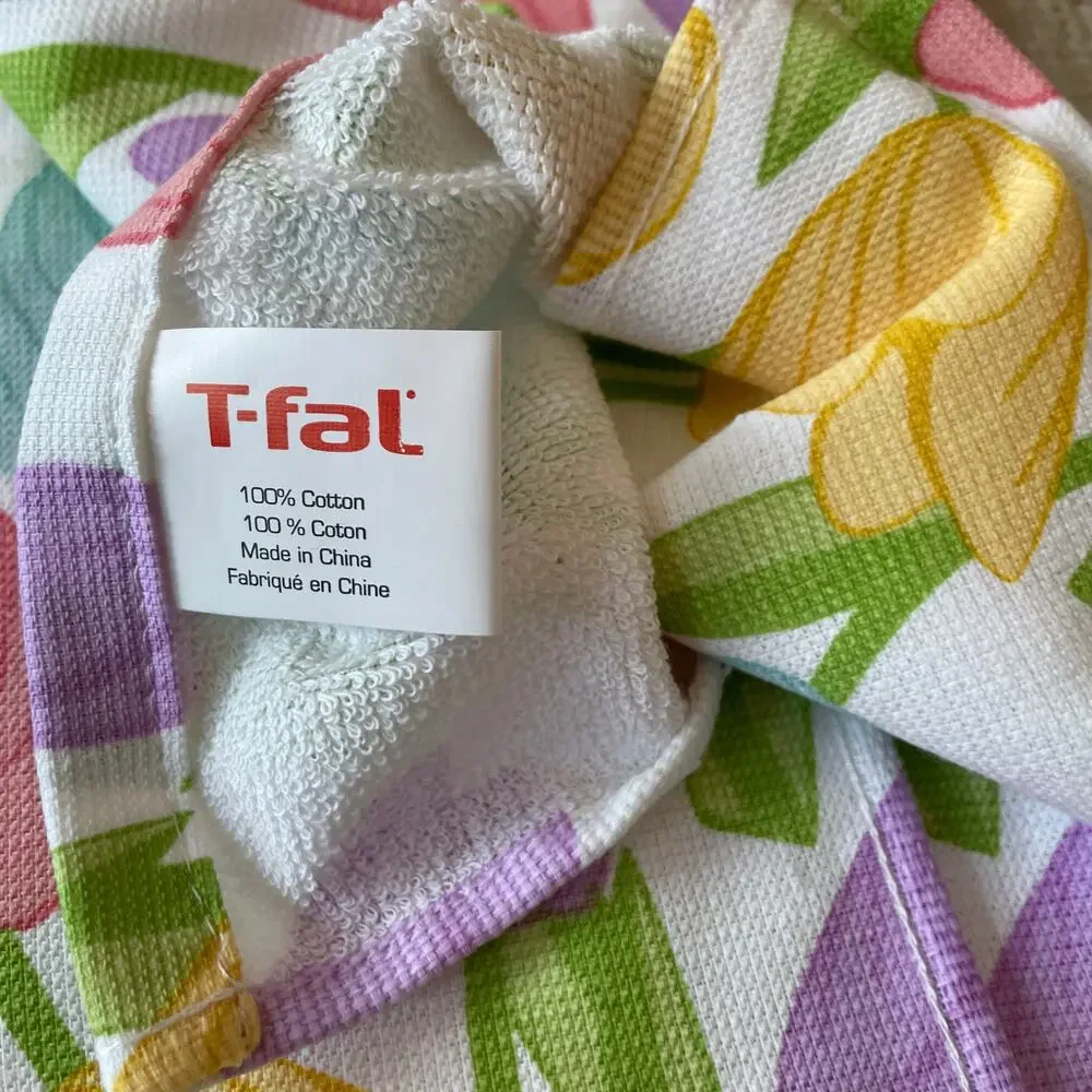 T-Fal Floral Cotton Kitchen Towels 18x28 Pop of Color Spring Tulips Set of 2 NEW